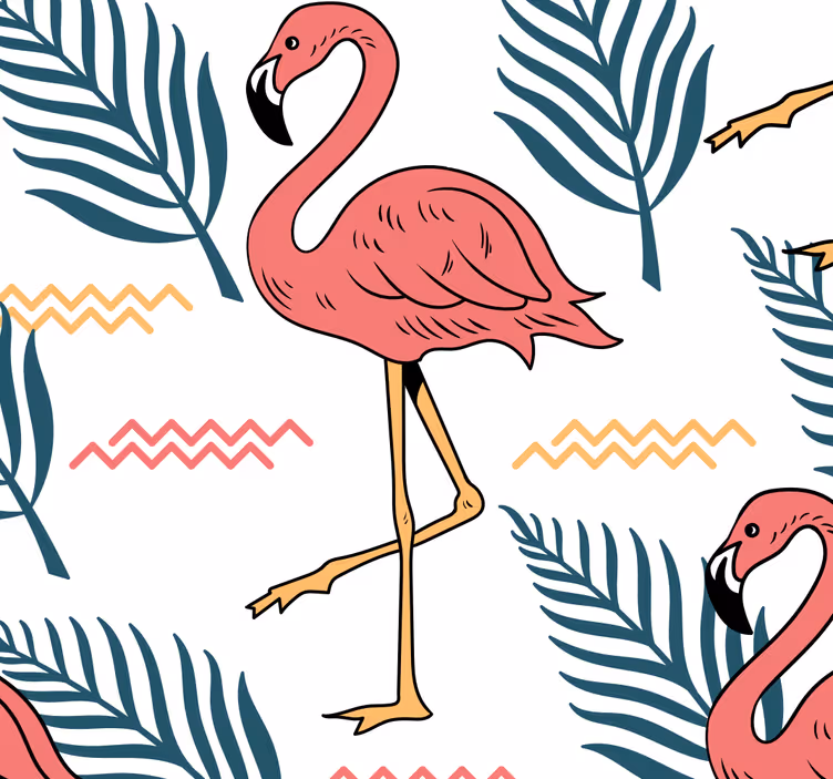 Papel pintado de animales flamencos tropical - TenVinilo