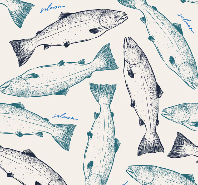 Papel mural peces ilustración de salmón - TenVinilo