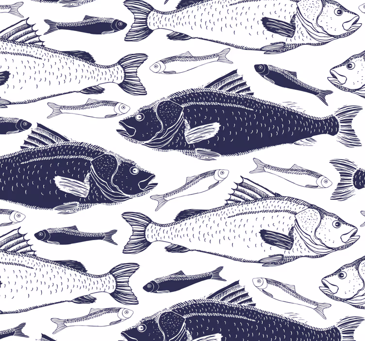Papel mural peces patrón de natación gris - TenVinilo