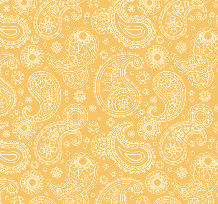 Papel mural recibidor intrincado motivo paisley amarillo - TenVinilo