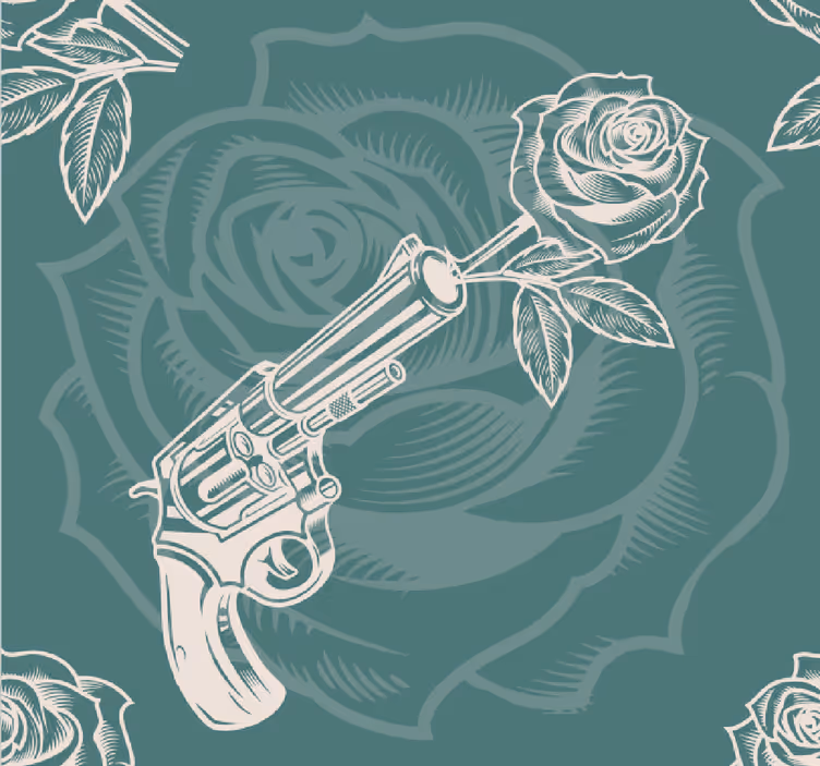 Papel mural arte pistola con rosas - TenVinilo