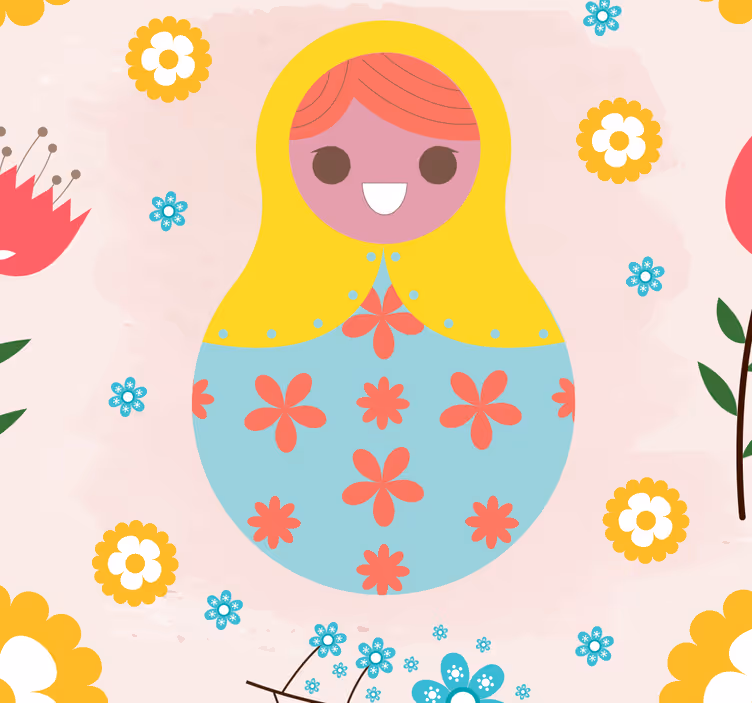 Papel mural infantil muñecas rusas coloridas - TenVinilo