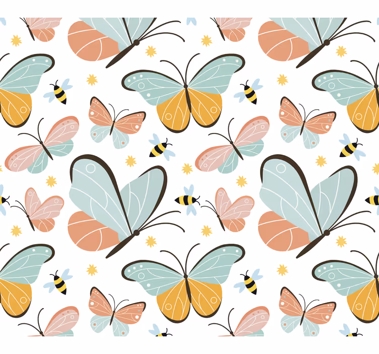 Papel mural mariposas patrón de abejas - TenVinilo