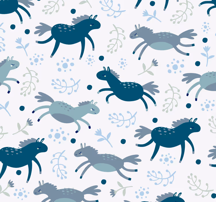 Papel mural caballos potros azules corriendo - TenVinilo