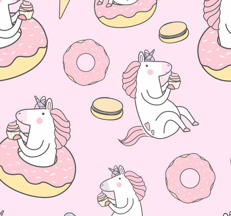 Papel mural animales unicornios comiendo golosinas - TenVinilo