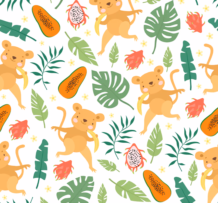Papel pintado infantil mono tropical en ramas - TenVinilo