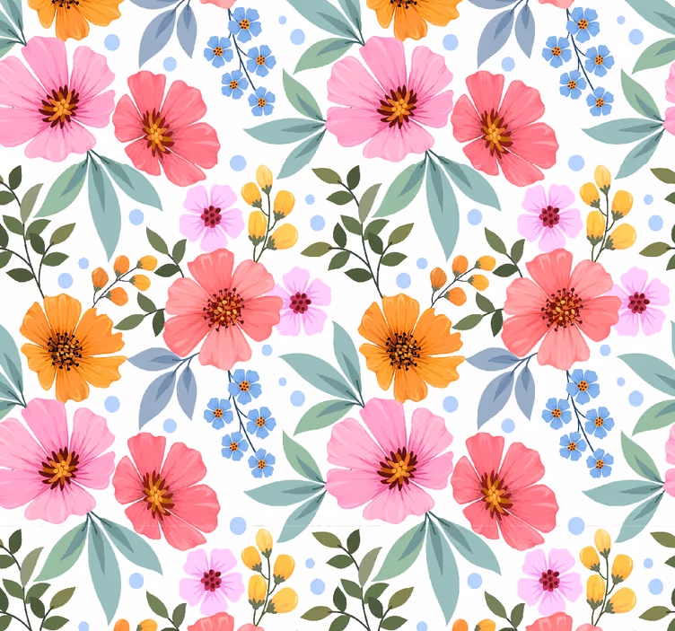 Papel pintado flores pequeño patrón colorido - TenVinilo