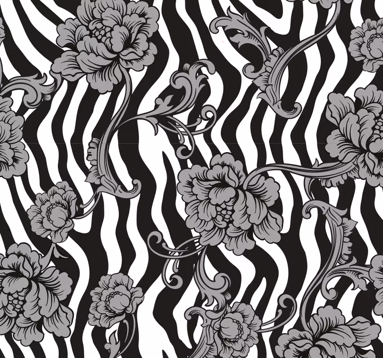 Papel  mural cebra fusión floral de rayas de cebra - TenVinilo