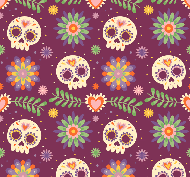 Papel mural Halloween motivo floral de calavera rústica - TenVinilo