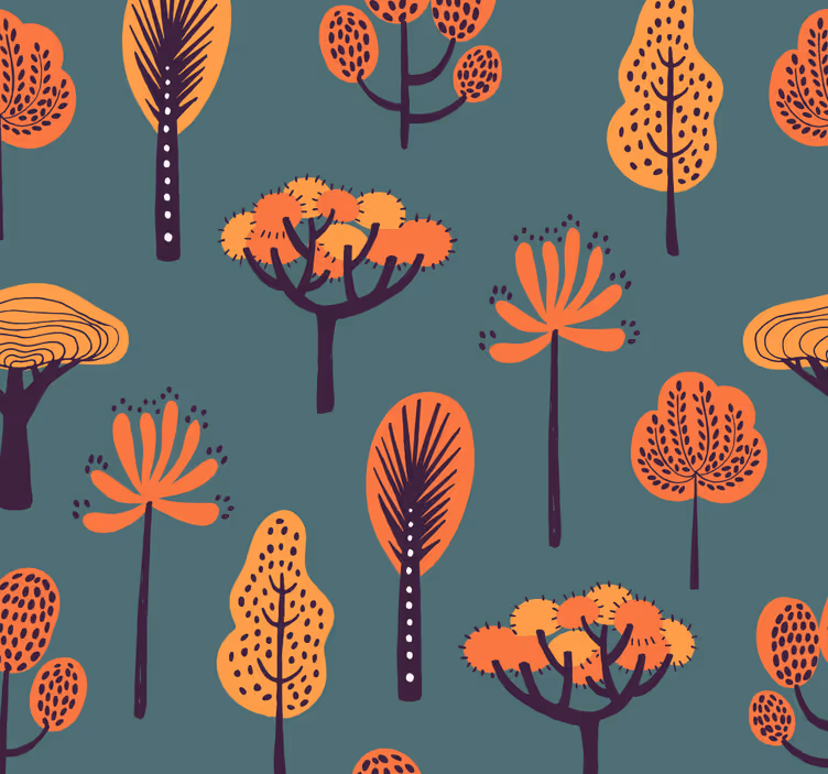 Papel mural árboles motivos botánicos estilizados - TenVinilo