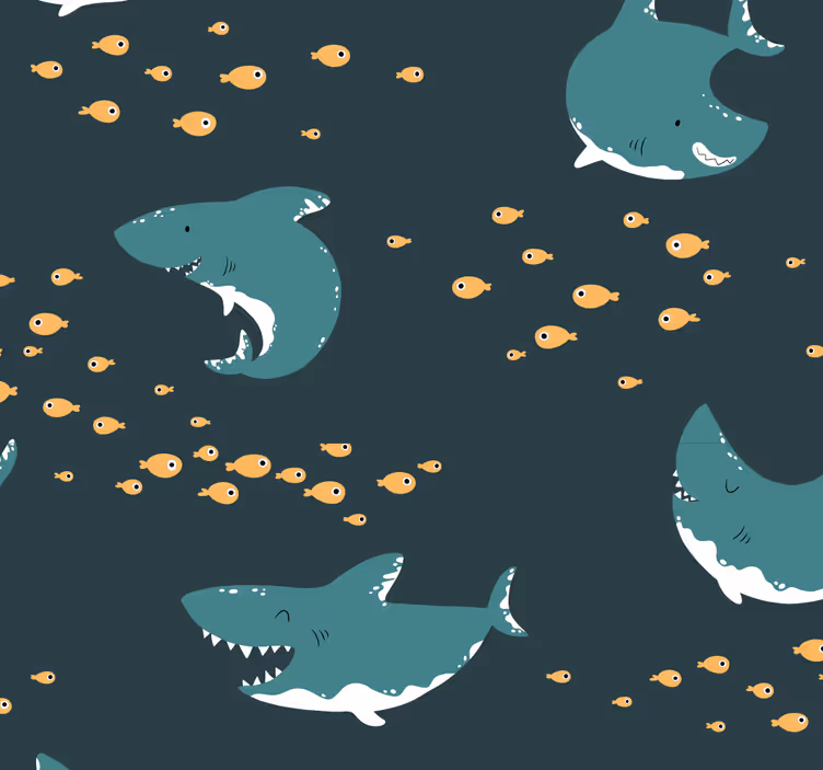 Papel mural infantil tiburones felices y amigables - TenVinilo
