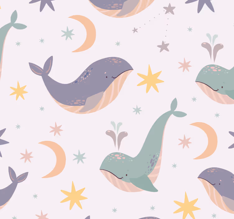 Papel mural animal patrones de ballenas caprichosas - TenVinilo