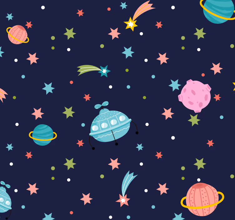 Papel pintado infantil estrellas y planetas - TenVinilo