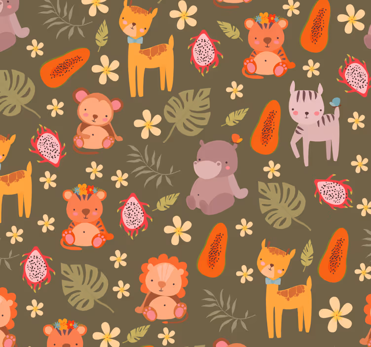 Papel mural animal patrón de criaturas del bosque - TenVinilo