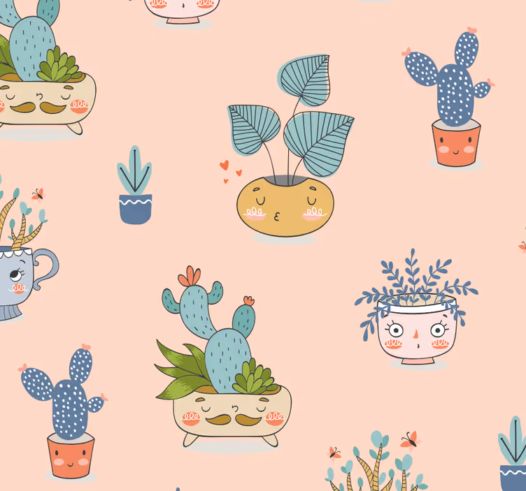 Papel pintado cocina rosa patrón cactus - TenVinilo