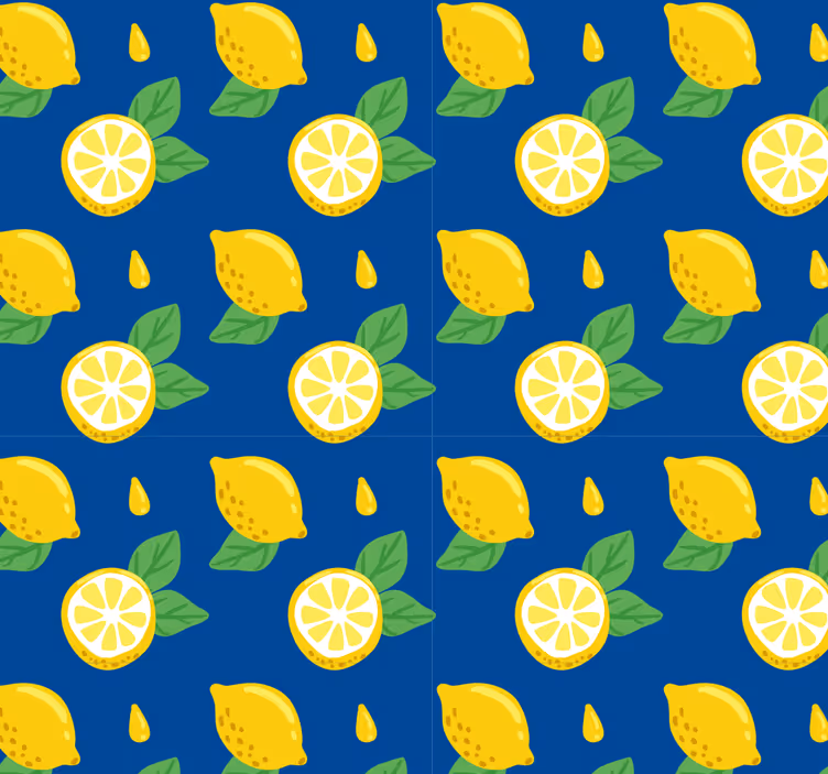 Papel pintado cocina limones azules y amarillos - TenVinilo