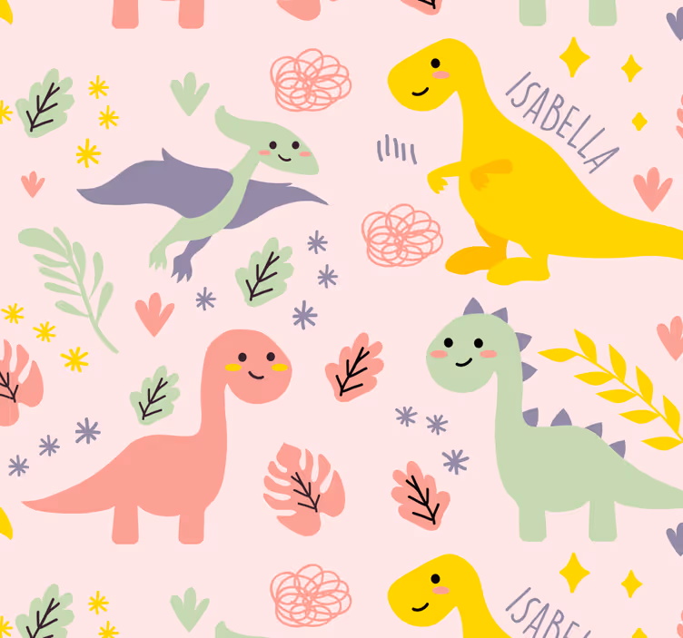 Papel pintado con nombre dinosaurios pastel - TenVinilo