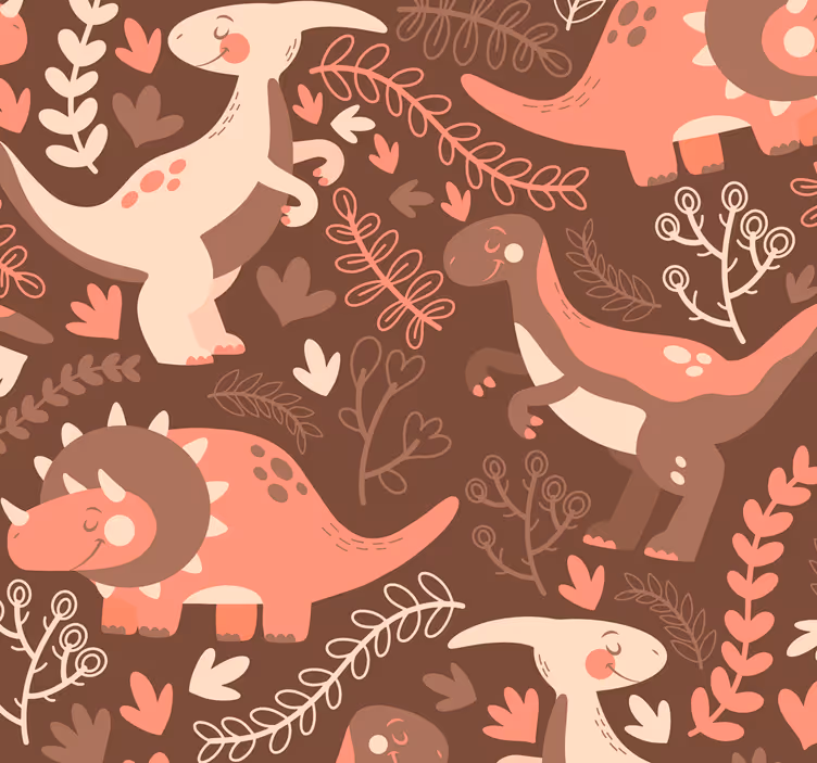 Papel pintado infantil dinosaurios y hojas - TenVinilo