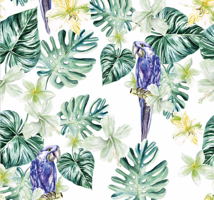 Papel mural loros flora de loros tropicales - TenVinilo