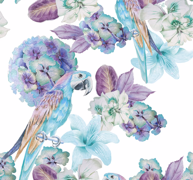 Papel mural loros diseño floral de loro - TenVinilo