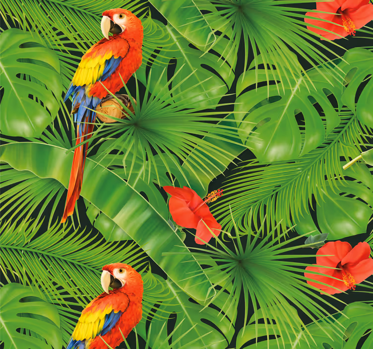Papel mural loros escena de loro tropical - TenVinilo