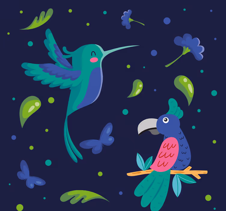 Papel pintado pájaros carpinteros y loros - TenVinilo