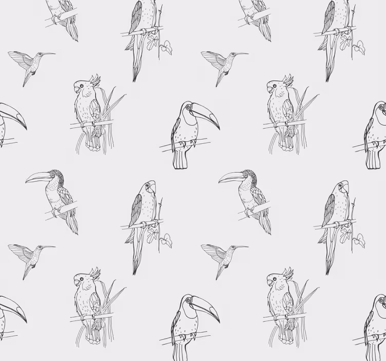 Papel mural loros bosquejo de aves tropicales - TenVinilo