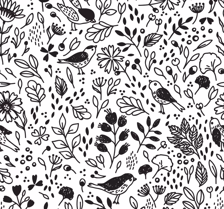 Papel pintado flores patrón aviar botánico - TenVinilo