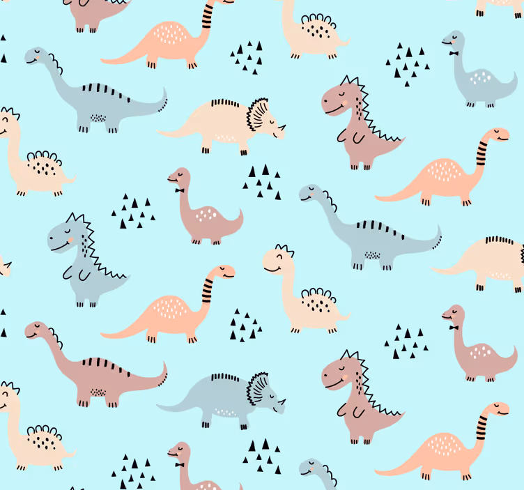 Papel mural infantil azul dinosaurios amarillos y verdes - TenVinilo