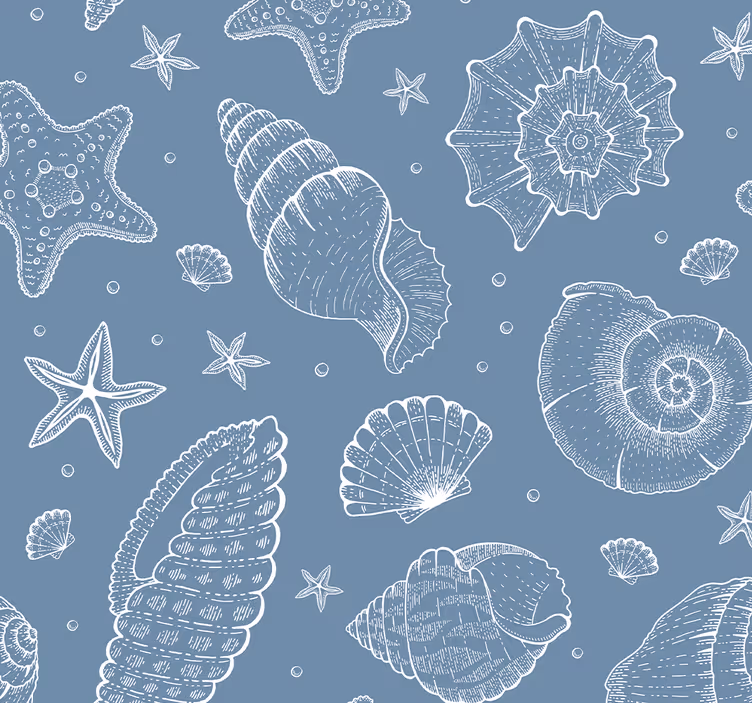 Papel mural peces motivos de conchas de mar - TenVinilo