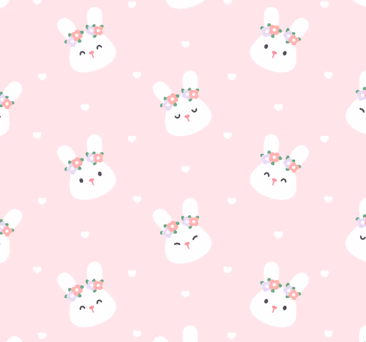 Papel pintado animal Conejos lindos sobre fondo rosa - TenVinilo