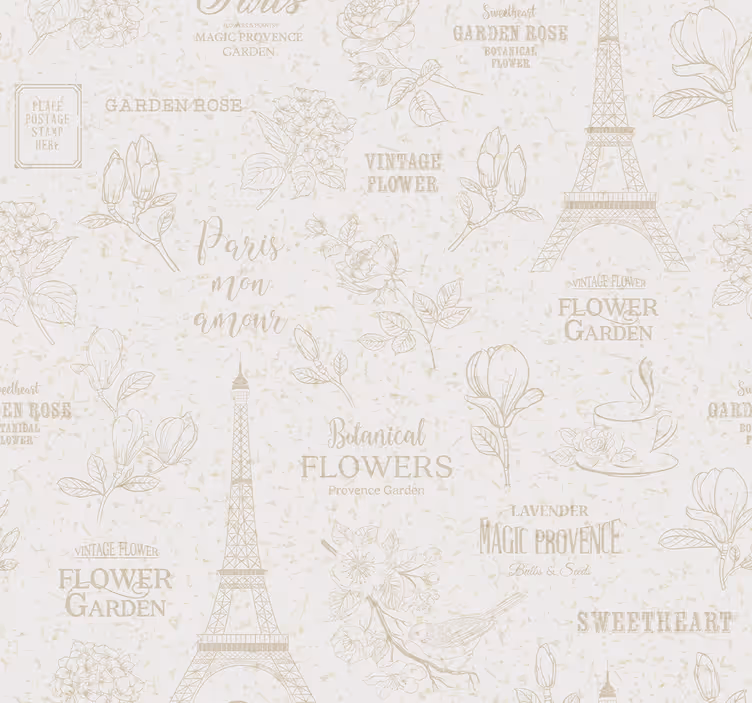 Papel mural ornamental bosquejo floral de parís - TenVinilo