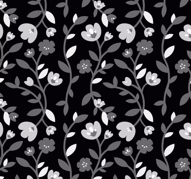 Papel pintado flores Flores grises fondo negro - TenVinilo