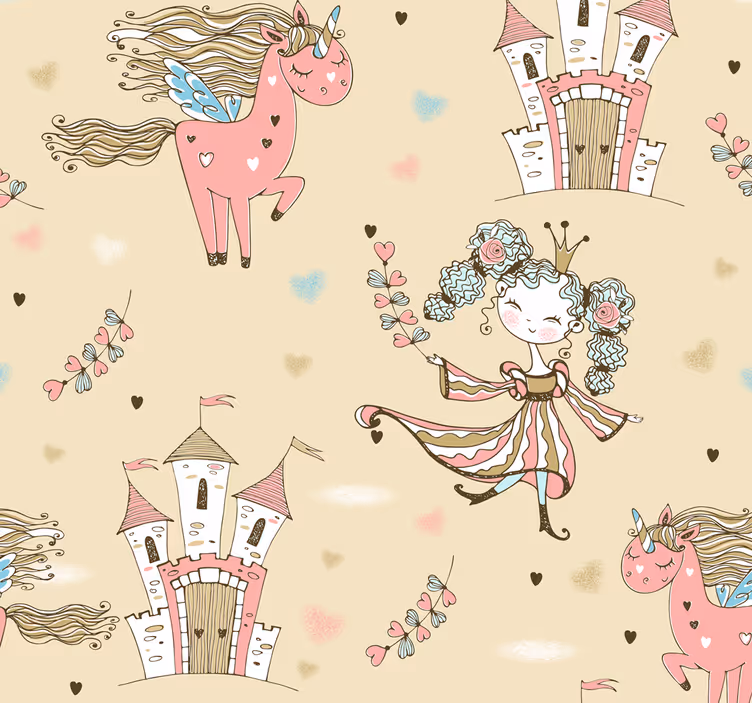 Papel pintado infantil unicornios y princesas - TenVinilo