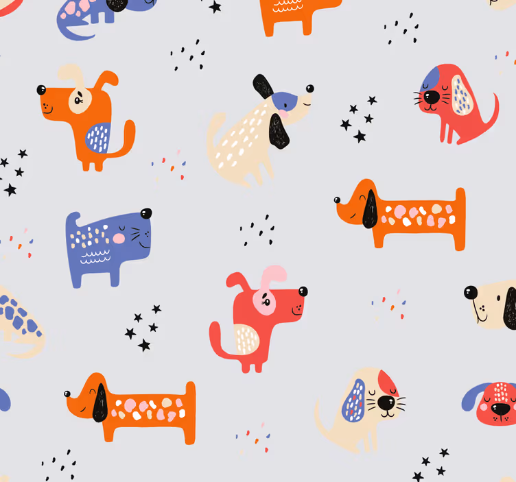 Papel pintado infantil de perros dibujados - TenVinilo