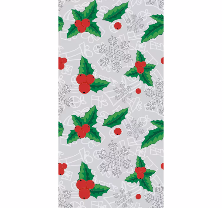 Papel mural navideño patrón de acebo festivo - TenVinilo