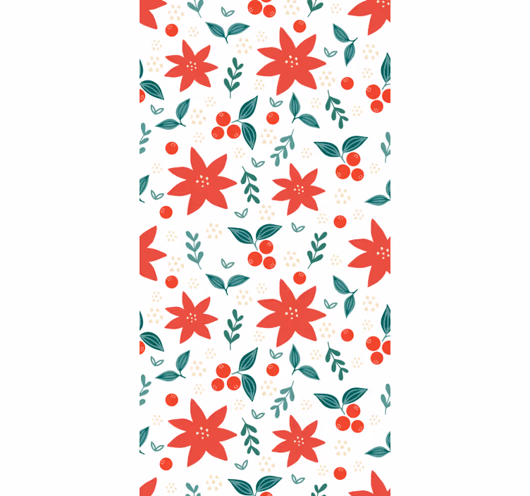 Papel mural navideño patrón de flores de pascua festivas - TenVinilo