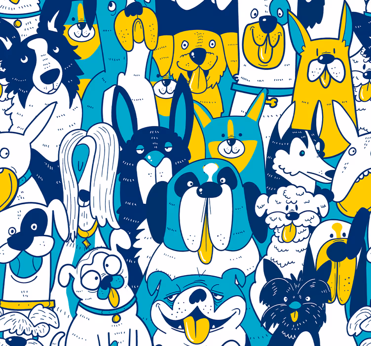 Papel mural animales ensamblaje canino animado - TenVinilo