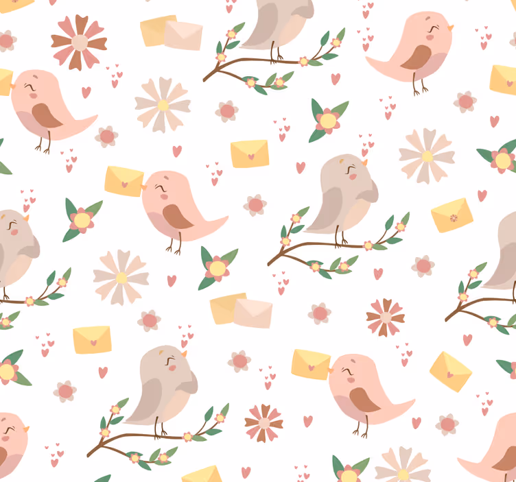 Papel mural personalizable patrón floral de pájaro - TenVinilo
