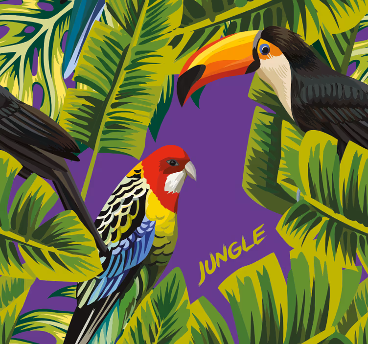 Papel mural loros paraíso de aves tropicales - TenVinilo