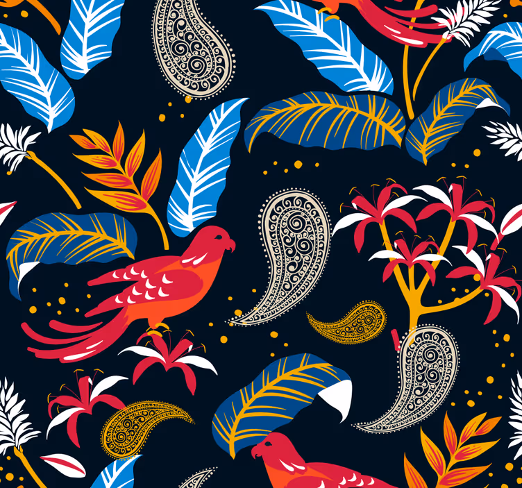 Papel mural living comedor motivo de aves ornamentales - TenVinilo
