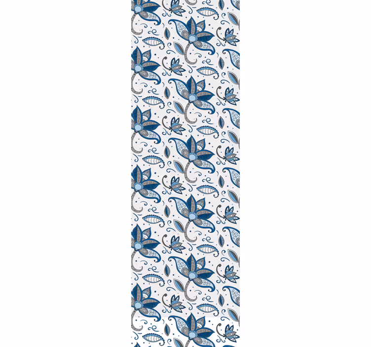 Papel mural hojas garabatos de flores azules - TenVinilo