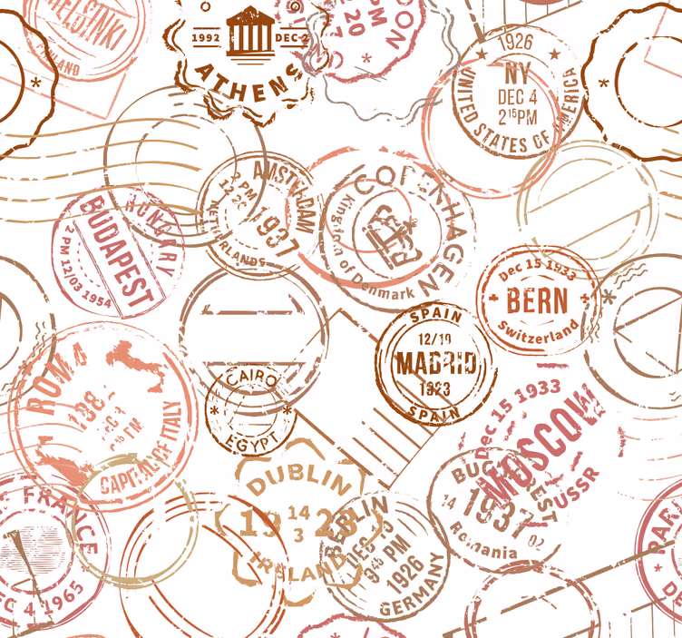 Papel mural ciudades motivo de pasaporte sellado - TenVinilo