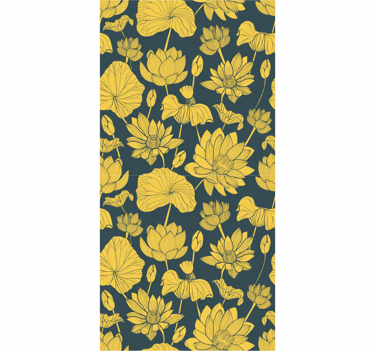 Papel pintado flores ilustración de loto botánico - TenVinilo