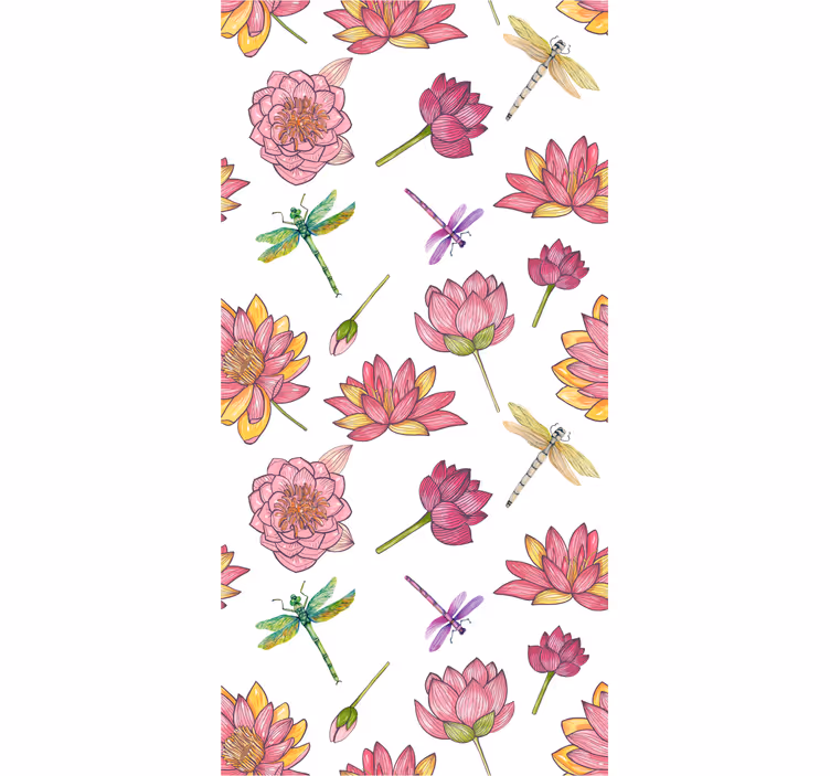 Papel pintado flores fusión floral de libélula - TenVinilo