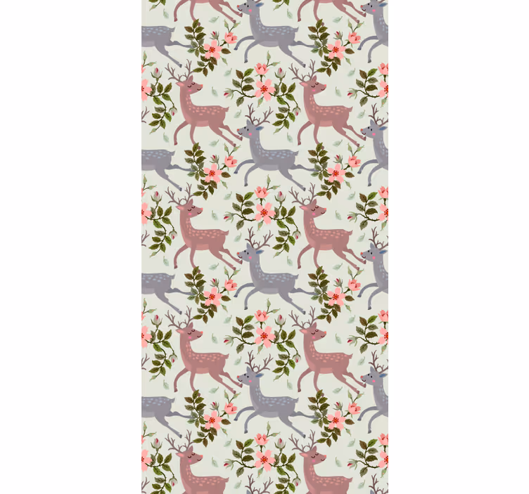 Papel mural animal patrón floral de ciervo - TenVinilo