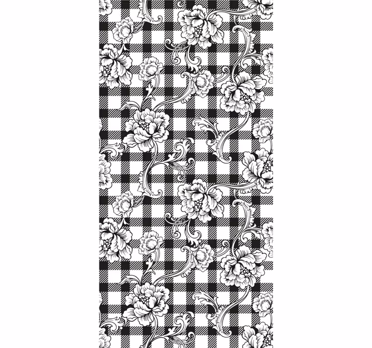 Papel mural floral tablero de ajedrez floral - TenVinilo