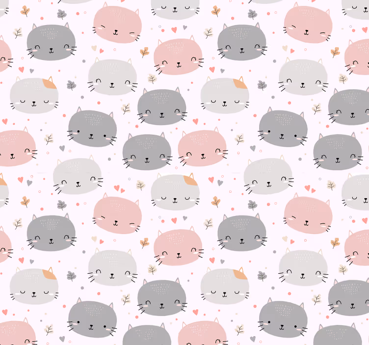 Papel pintado gatos Lindos gatitos grises y rosas - TenVinilo