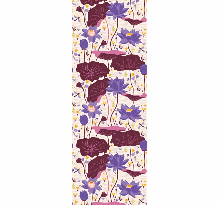 Papel pintado flores patrón azul y morado - TenVinilo