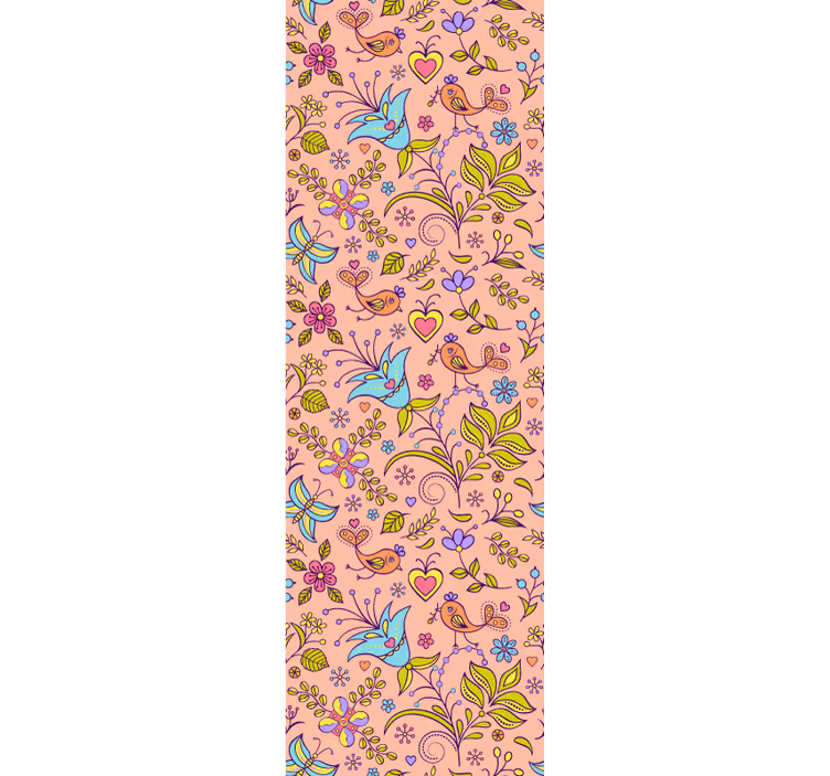 Papel mural ornamental motivo floral de pájaro - TenVinilo